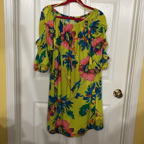 Ivy Street Plus Size Chaus Off-the-Shoulder Balloon Sleeve Challis Dress 1X - Picture 2 of 6